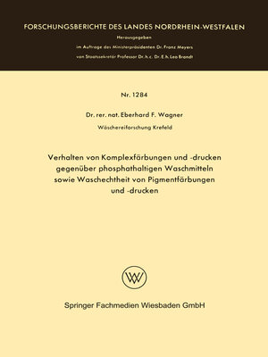 cover image of Verhalten von Komplexfärbungen und -drucken gegenüber phosphathaltigen Waschmitteln sowie Waschechtheit von Pigmentfärbungen und -drucken